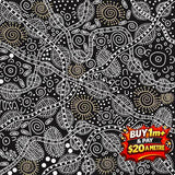 Bush Tucker Black 100% Cotton Fabric WOF 110cm- 112cm