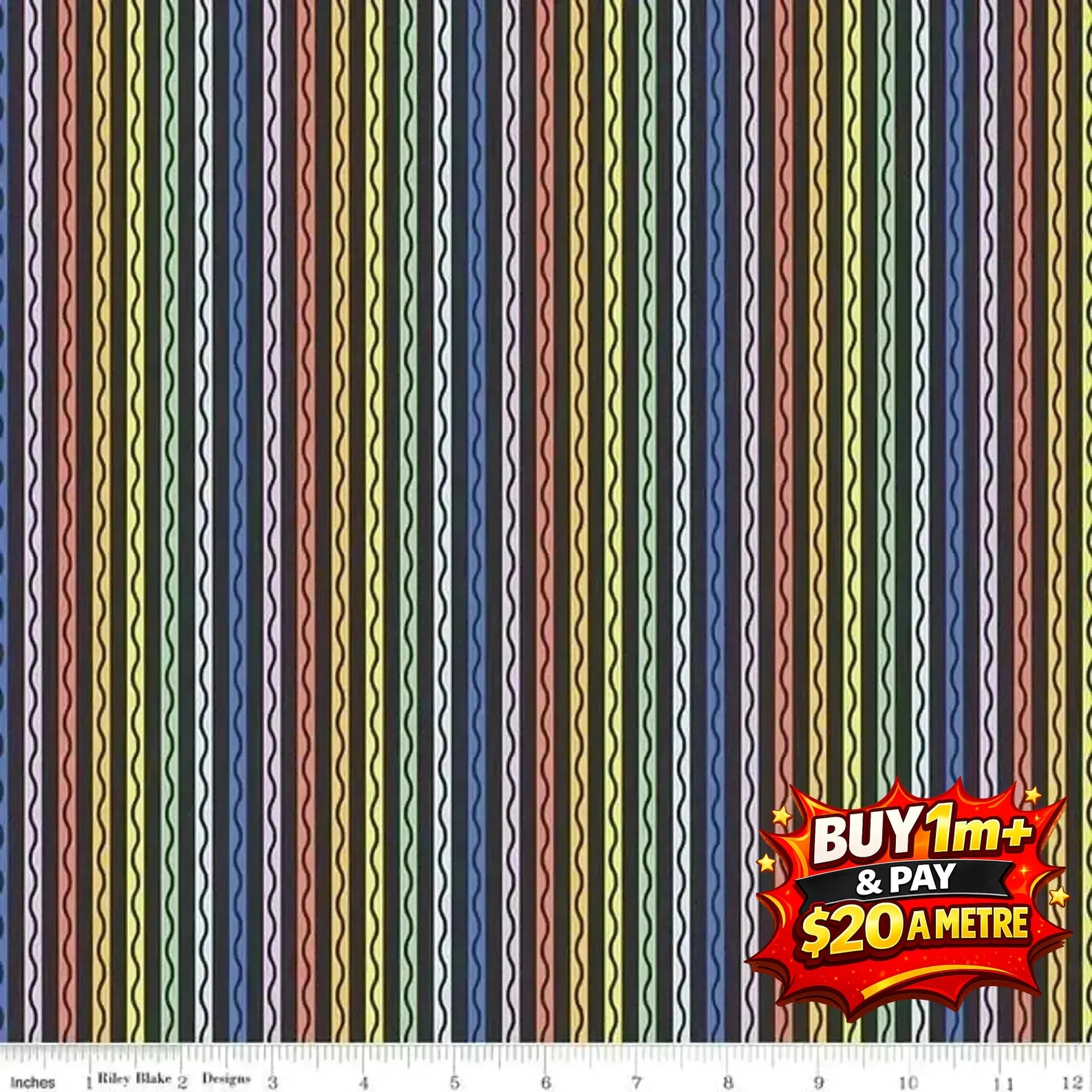 NEW BOX OF CRAYONS STRIPE BLACK- C16512-BLACK - 100% COTTON