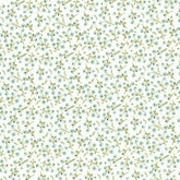 A repeating floral pattern on a white background with small mint green and pale blue flowers and olive-green stems, plus a 10-inch ruler along the bottom edge.