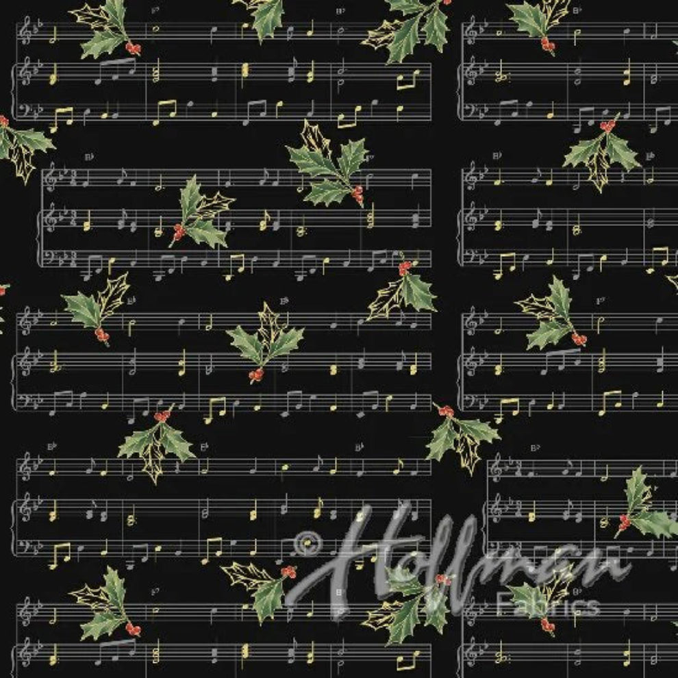 Cardinal Carols Q7628 Music Black 100% Cotton Fabric WOF 110cm- 112cm