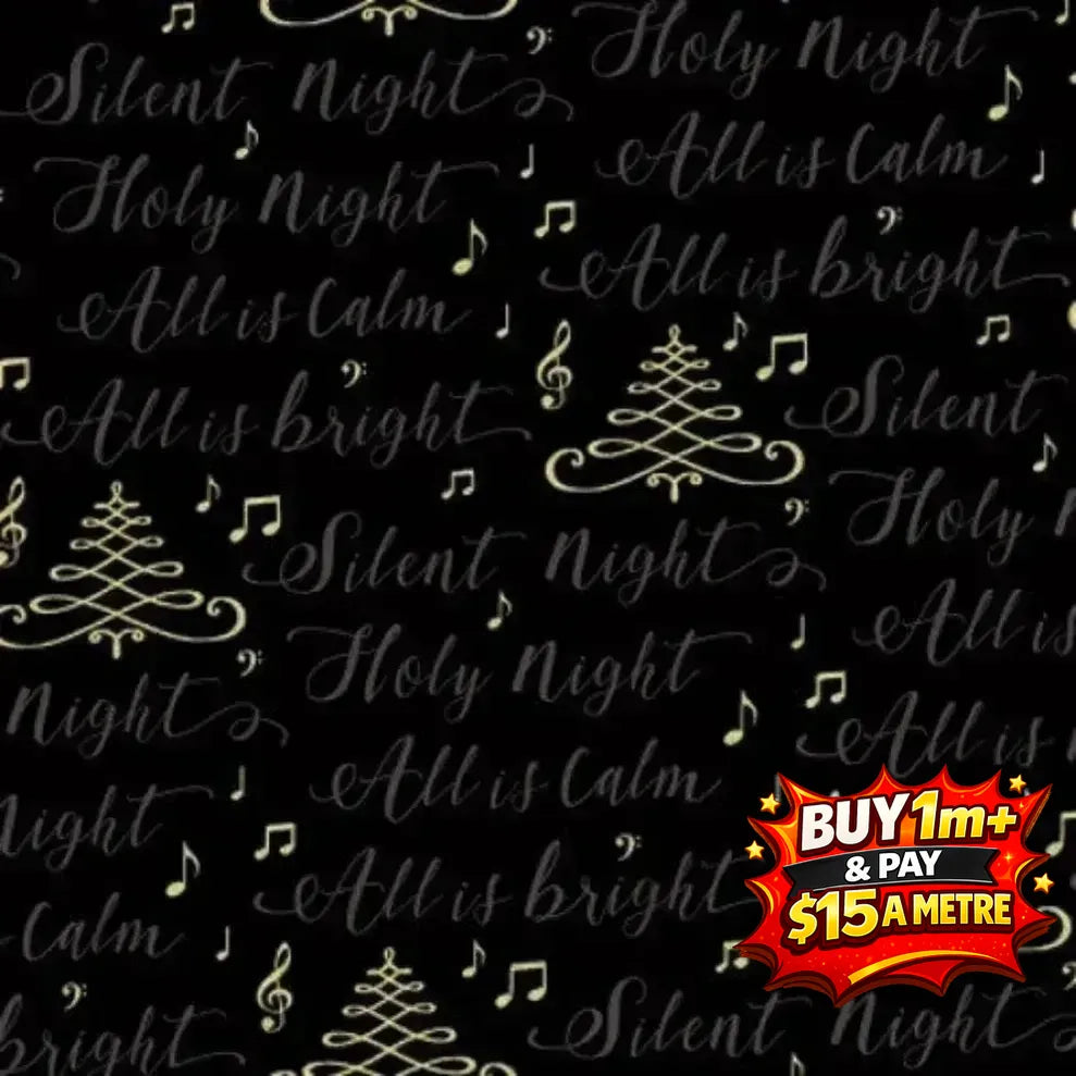 Cardinal Carols Q7631 4G Christmas Carols Black 100% Cotton Fabric WOF 110cm- 112cm