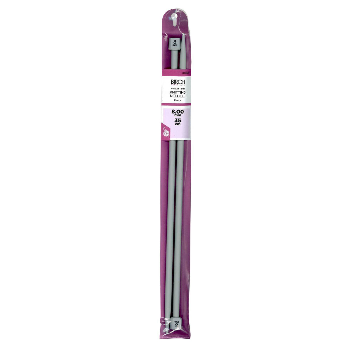 Birch 8.00mm x 35cm Knitting Needles Plastic