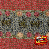 Aboriginal Fire Dreaming Olive 100% Cotton Fabric WOF 110cm- 112cm