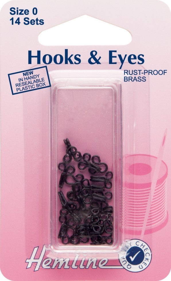 Hemline Hook & Eye Fastenings Black, Size 0 / 14 Sets.