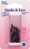 Hemline Hook & Eye Fastenings Black, Size 0 / 14 Sets.