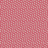 A repeating pattern of small white circles with thin dark outlines on a pink background, with tiny dark dots between the circles.