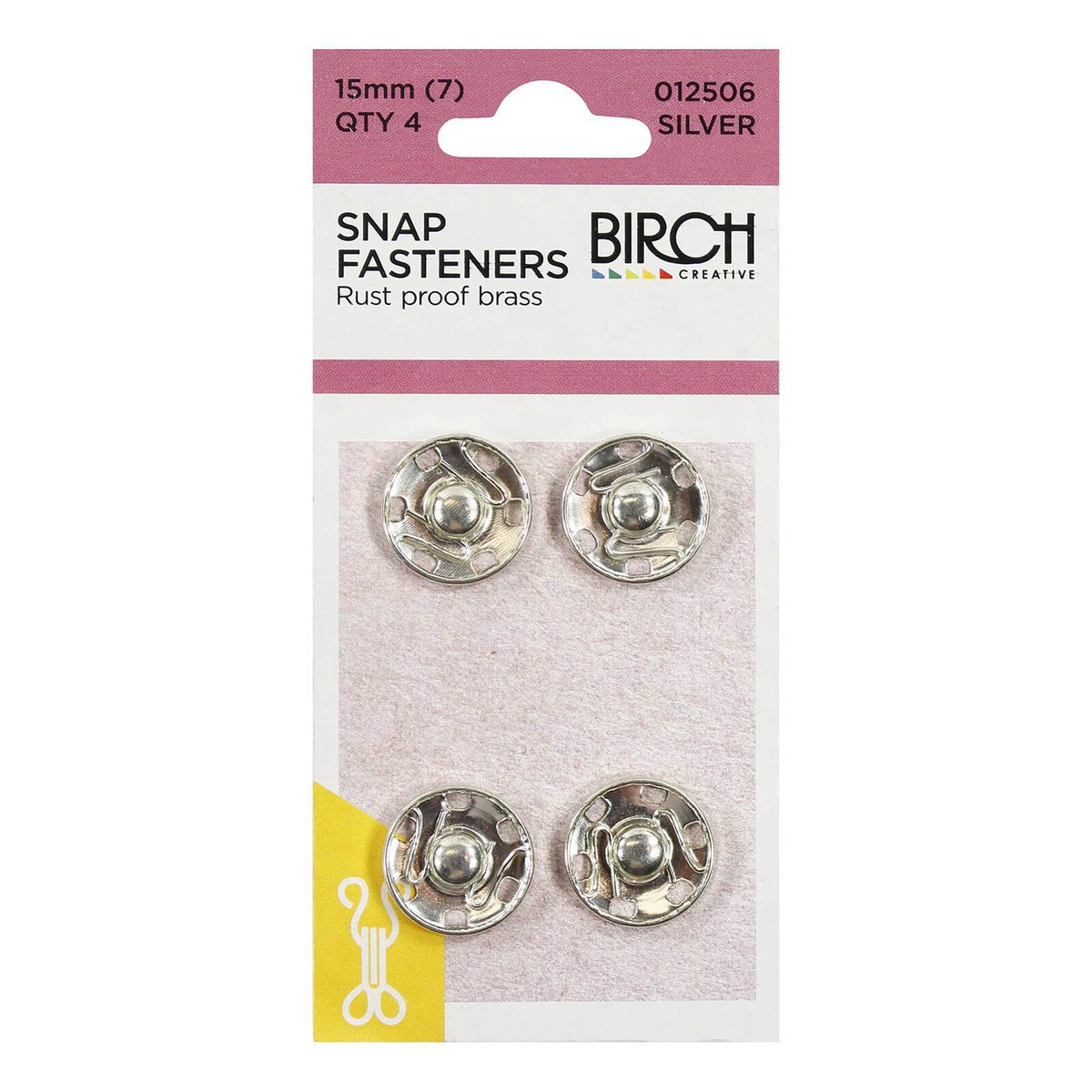 Birch Snap Fasteners 4 Qty 15mm silver
