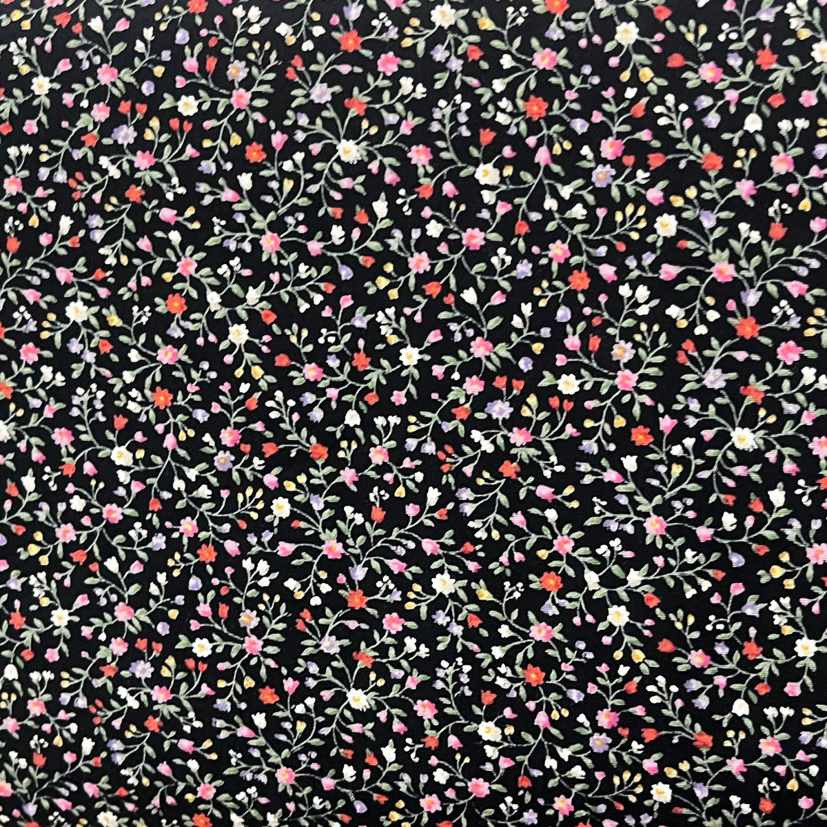 Country Floral Black Cotton Fabric Nakamura 22-0905 Colour 10B