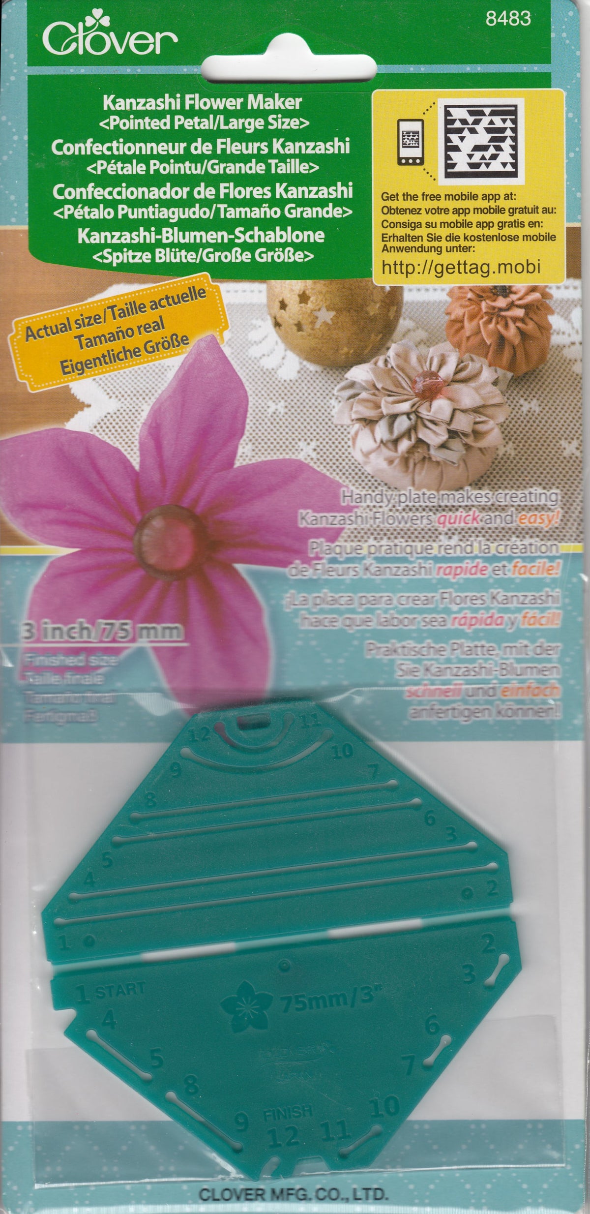 Clover Kanzashi Flower Maker, Pointed Petal, Large Size 75mm, Make Flowers Quick & Easy