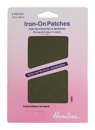 Hemline Iron-On Patches Khaki 10 x 15cm