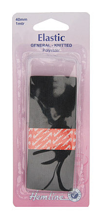 Hemline General Purpose Elastic Black, 40mm, 1mtr