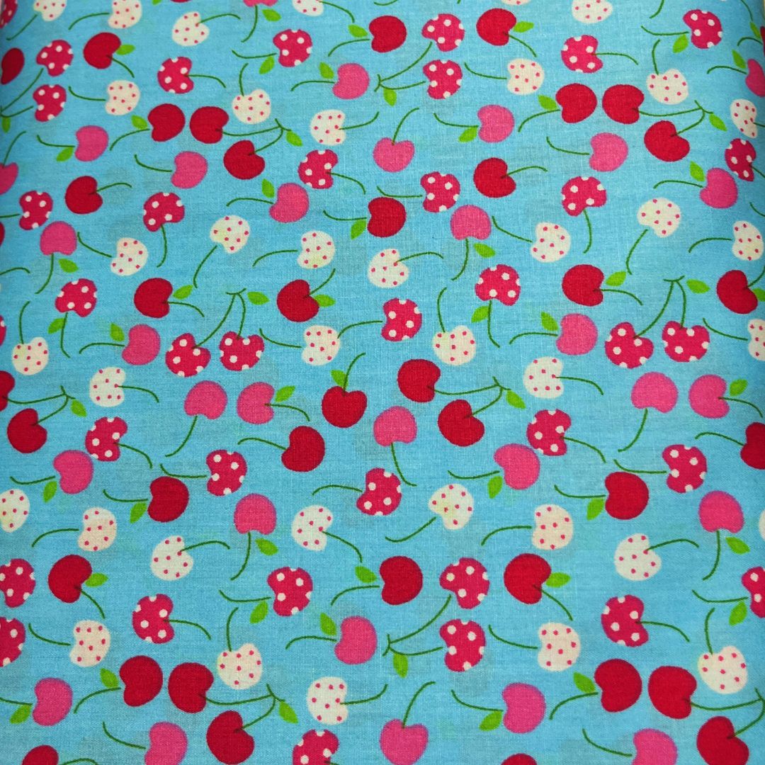 Blue Cherry Fabric Poly Cotton
