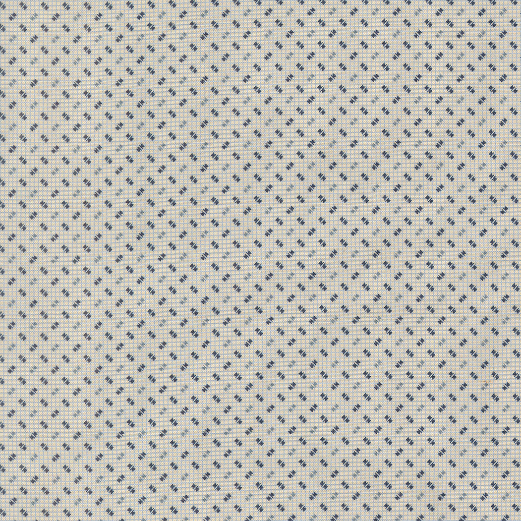 Textile pattern with small blue geometric shapes on a light background