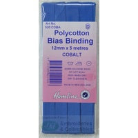 Hemline Polycotton Bias Binding 12mm x 5m, COBALT