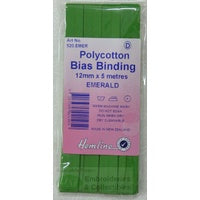 Hemline Polycotton Bias Binding 12mm x 5m, EMERALD