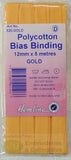 Hemline Polycotton Bias Binding 12mm x 5m, GOLD