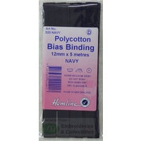 Hemline Polycotton Bias Binding 12mm x 5m, NAVY