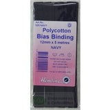 Hemline Polycotton Bias Binding 12mm x 5m, NAVY