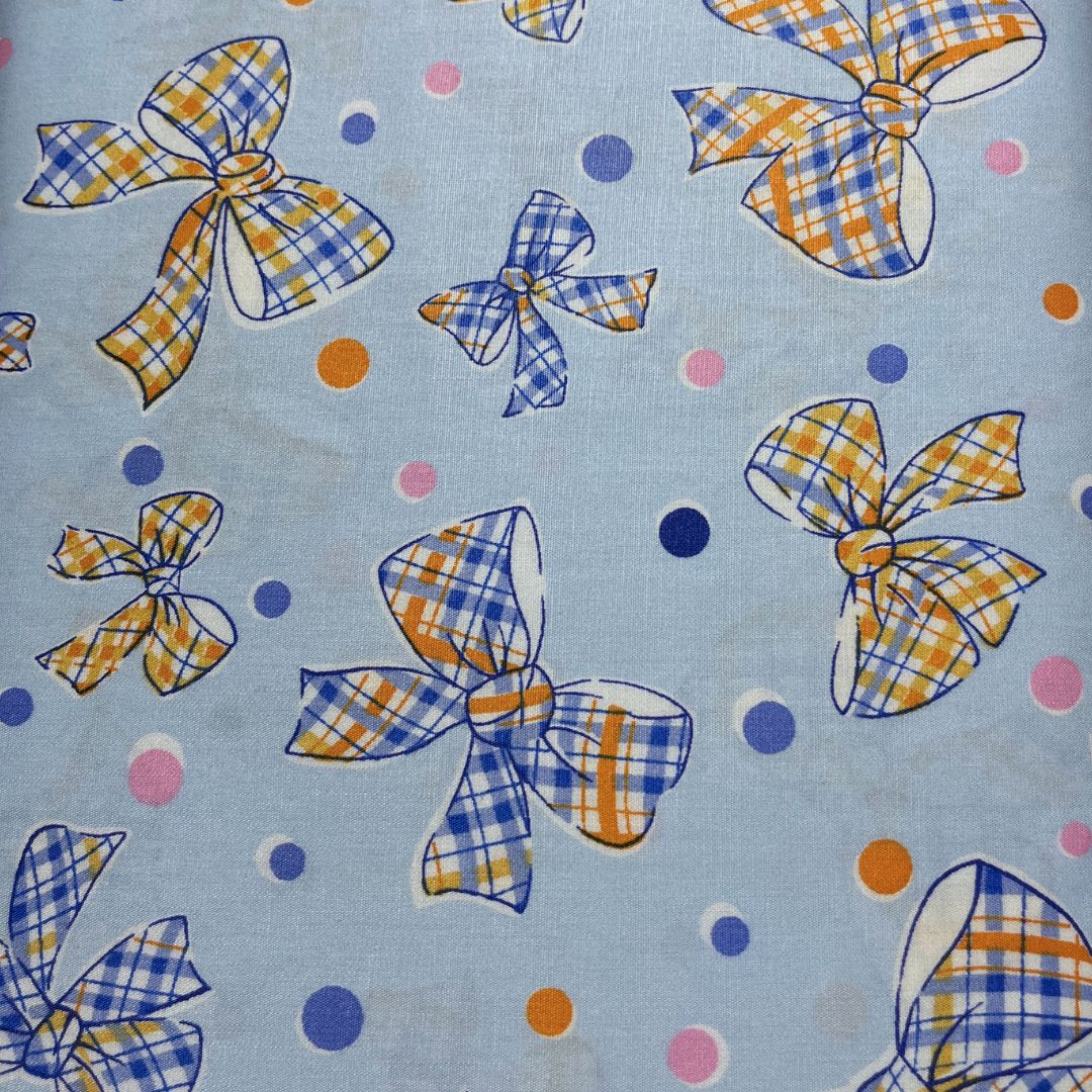 Blue Bows Fabric Poly Cotton