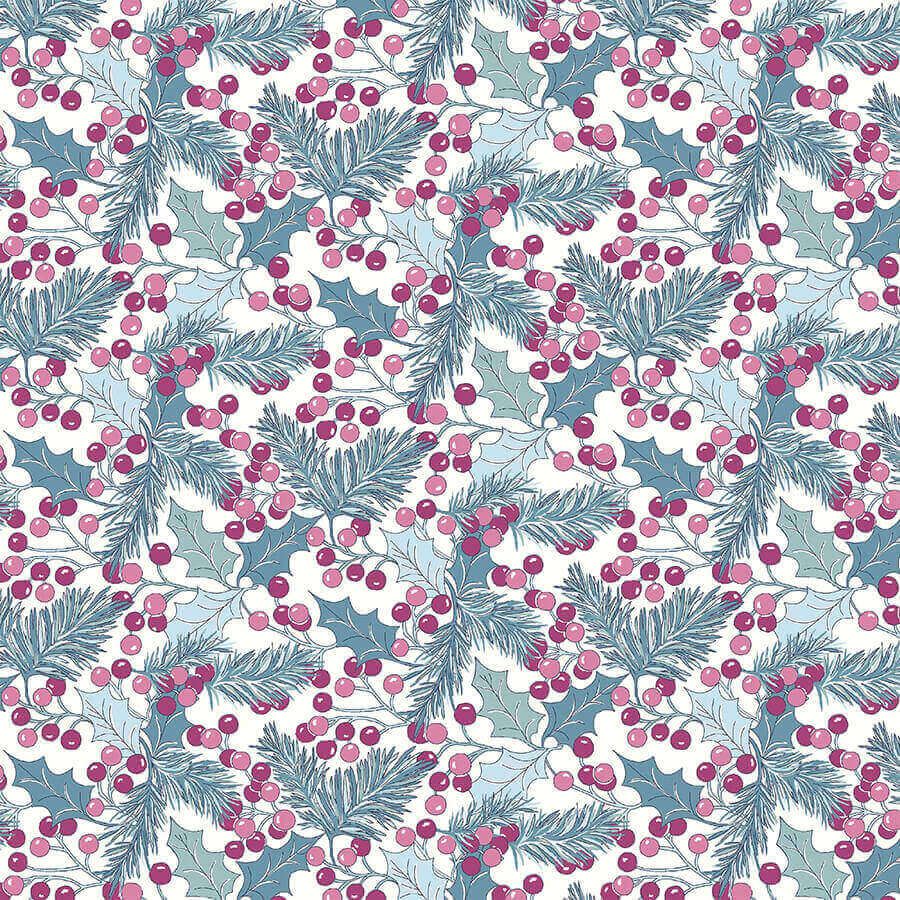 LIBERTY FABRICS A WOODLAND CHRISTMAS-WINTERBERRY HOLLY 6022B 100% Cotton Fabric