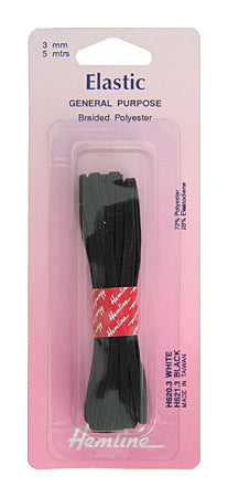 Hemline General Purpose Elastic Black, 3mm / 5mtrs.
