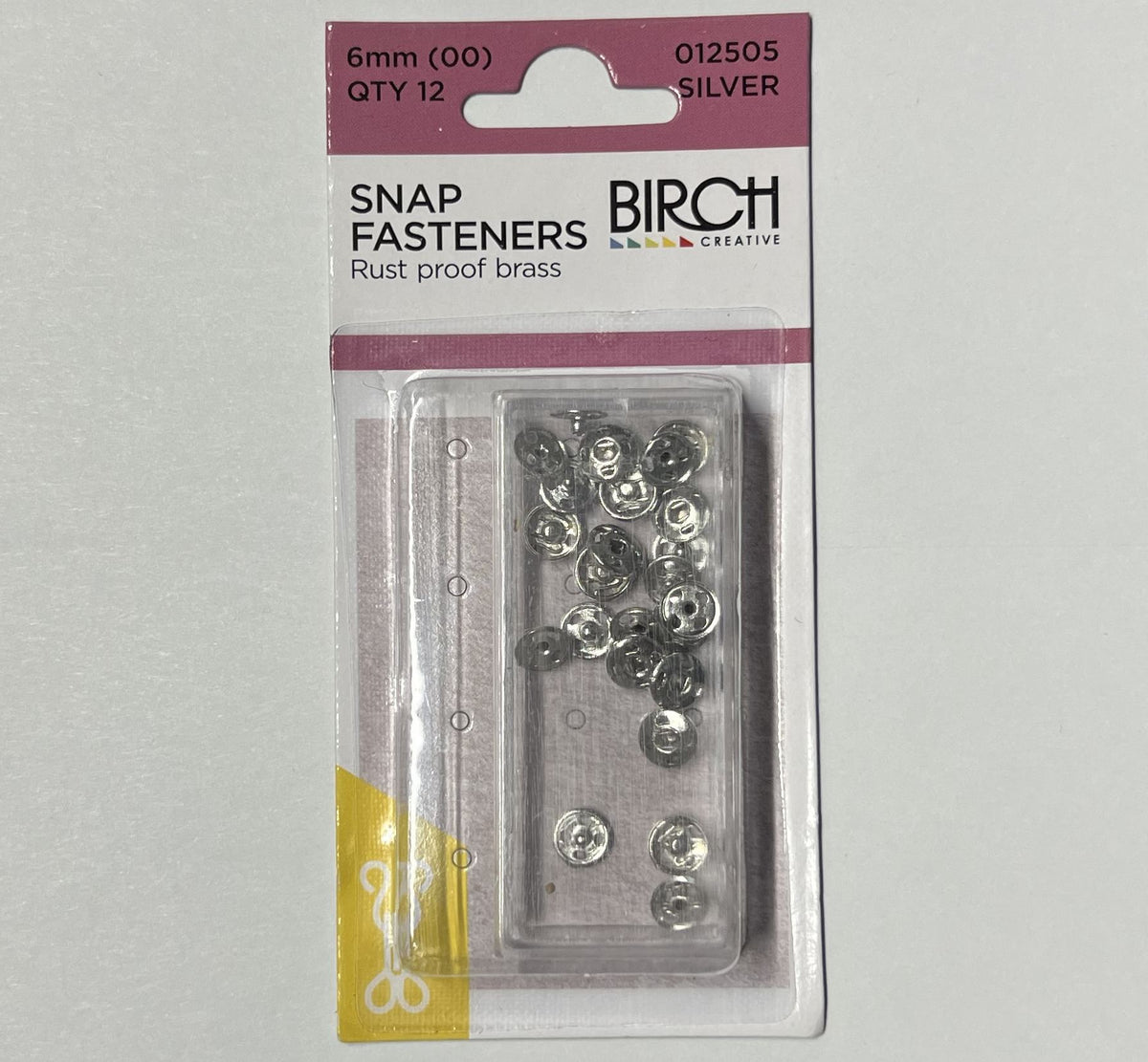 Birch 6mm Press Studs (Snap Fasteners), Silver Colour, 12 Sets, Sew-In
