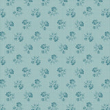 A close-up fabric pattern swatch showing a light blue background with an irregular dark blue crackle or web-like line pattern. A ruler and Andover fabric branding are visible along the bottom edge.