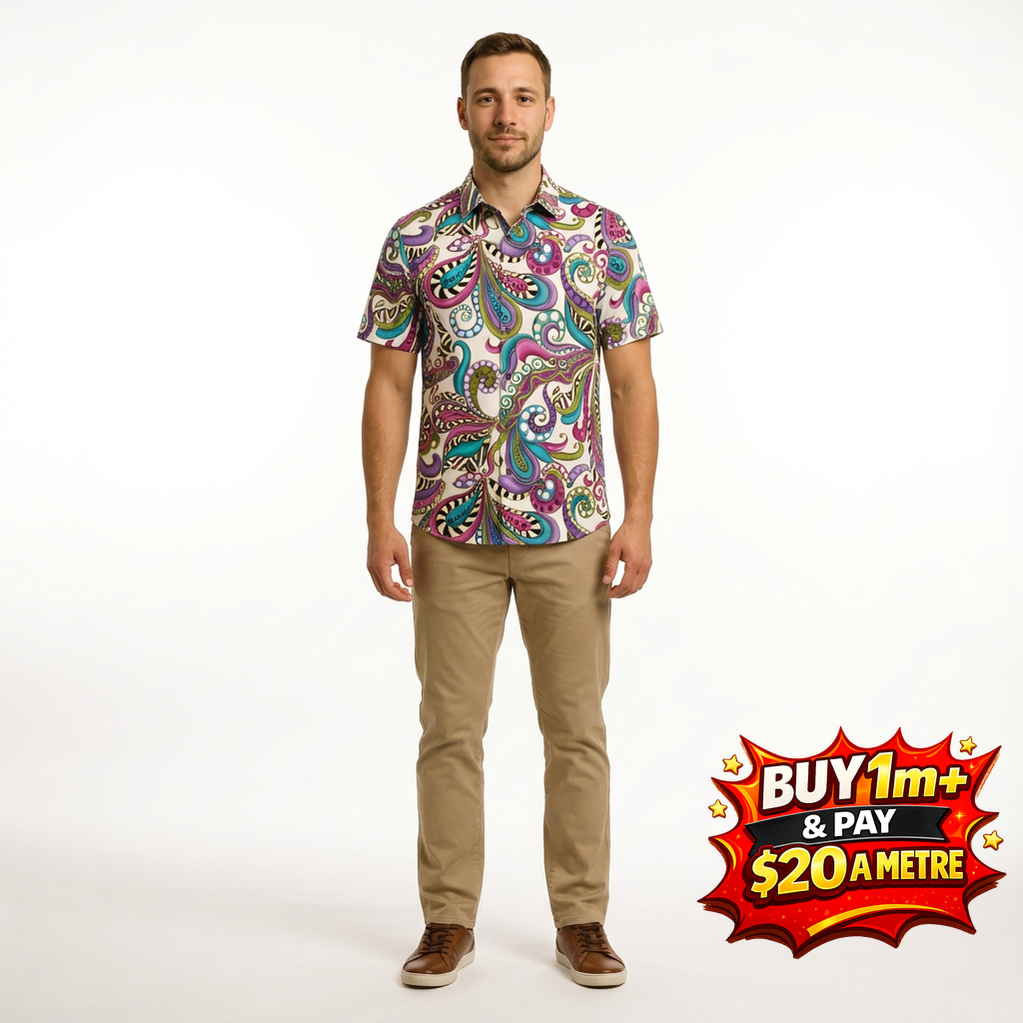 Dog-On-It: Carnival Scroll on White by Ann Lauer 6256M 100% Cotton Fabric WOF 110cm- 112cm