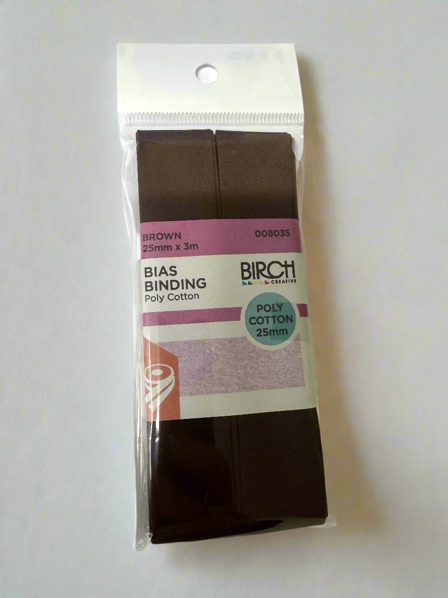 Birch Brown Polycotton Bias Binding 25mm x 3m