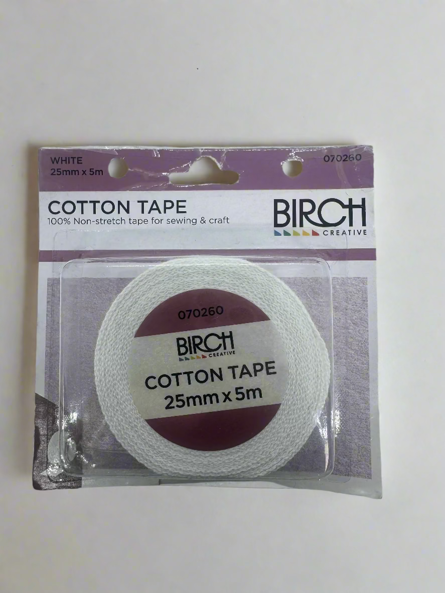 Birch Cotton Tape 25mm x 5m White