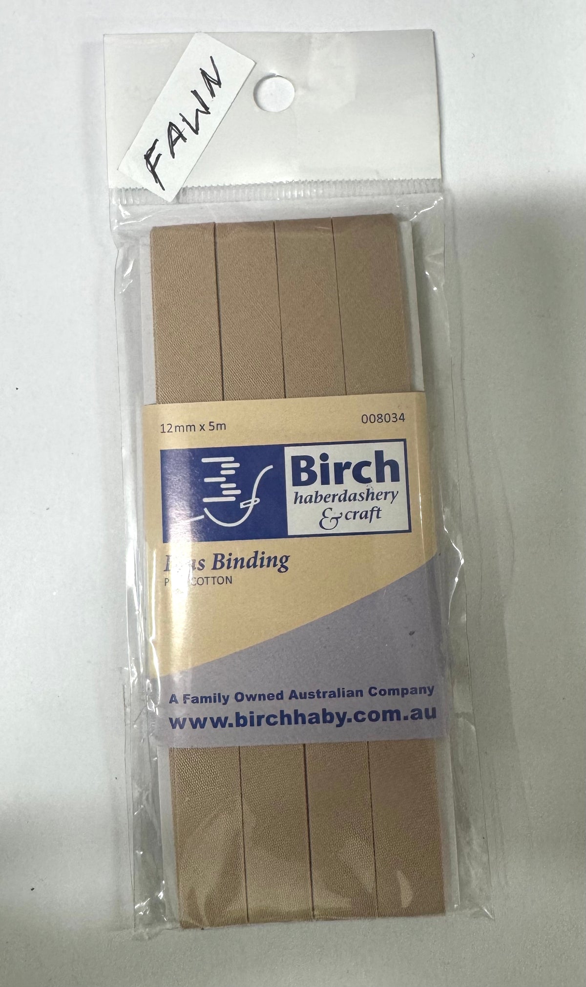 Birch Fawn Polycotton Bias Binding 12mm x 5m