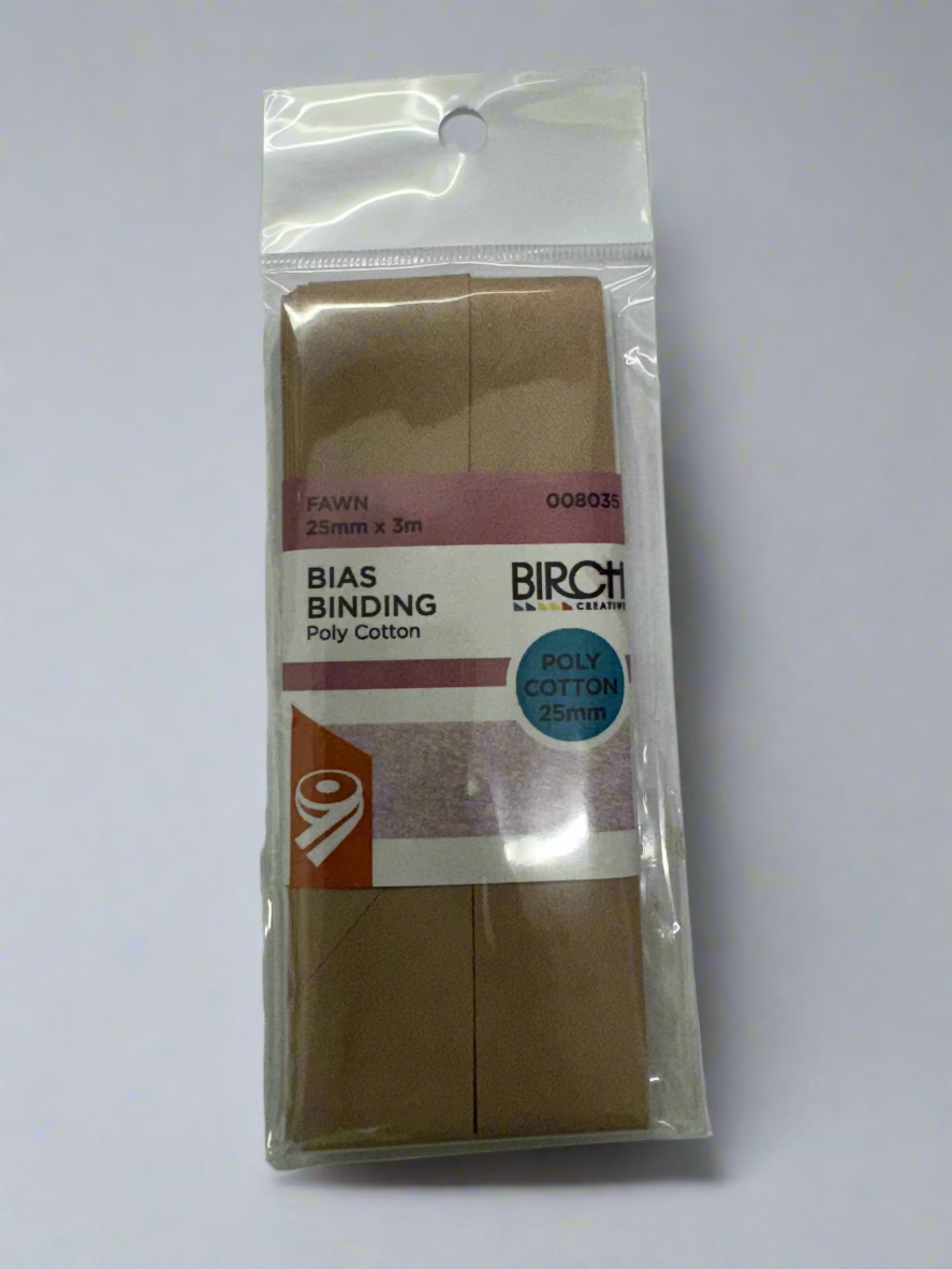 Birch Fawn Polycotton Bias Binding 25mm x 3m