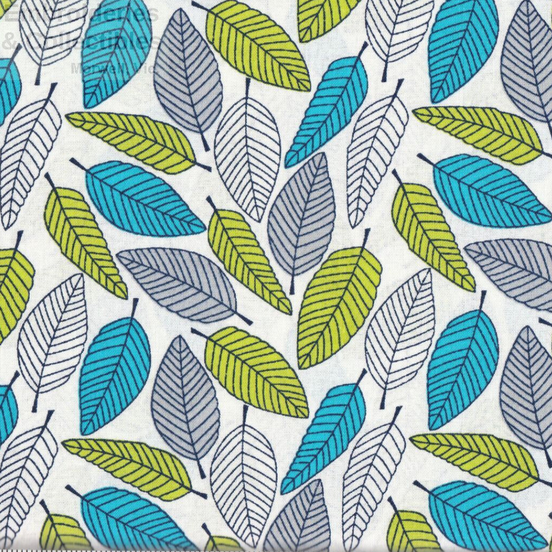 Birch Floral Fabric 640116 Leaf Mult i100% Cotton Fabric WOF 110cm-112cm