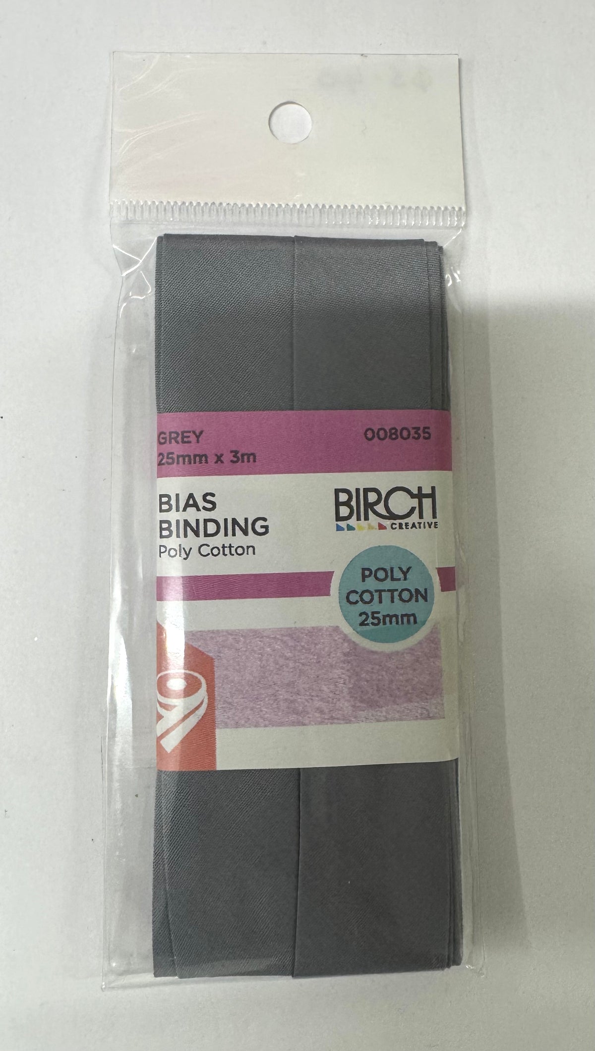 Birch Grey Polycotton Bias Binding 25mm x 3m