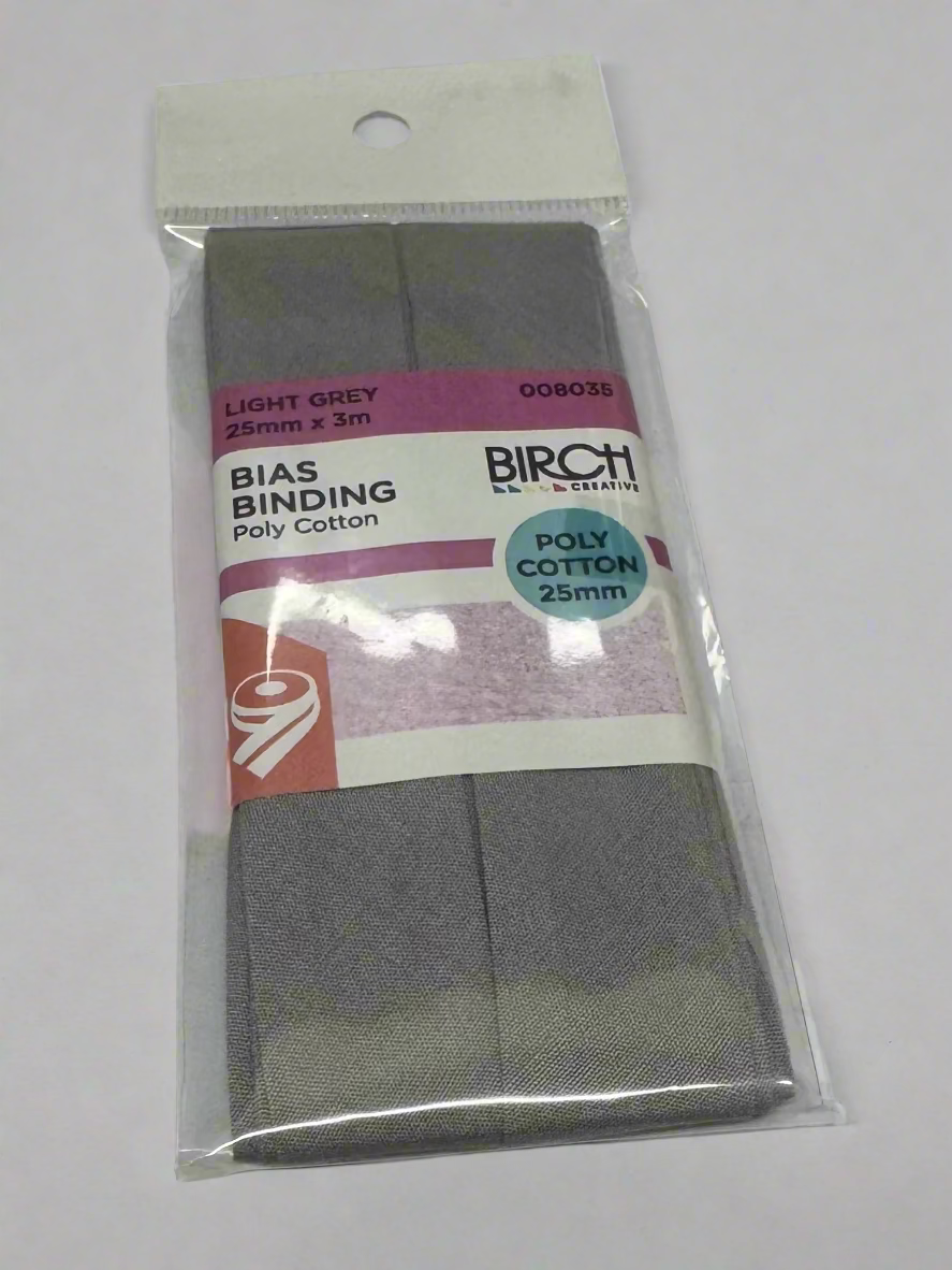 Birch Light Grey Polycotton Bias Binding 25mm x 3m