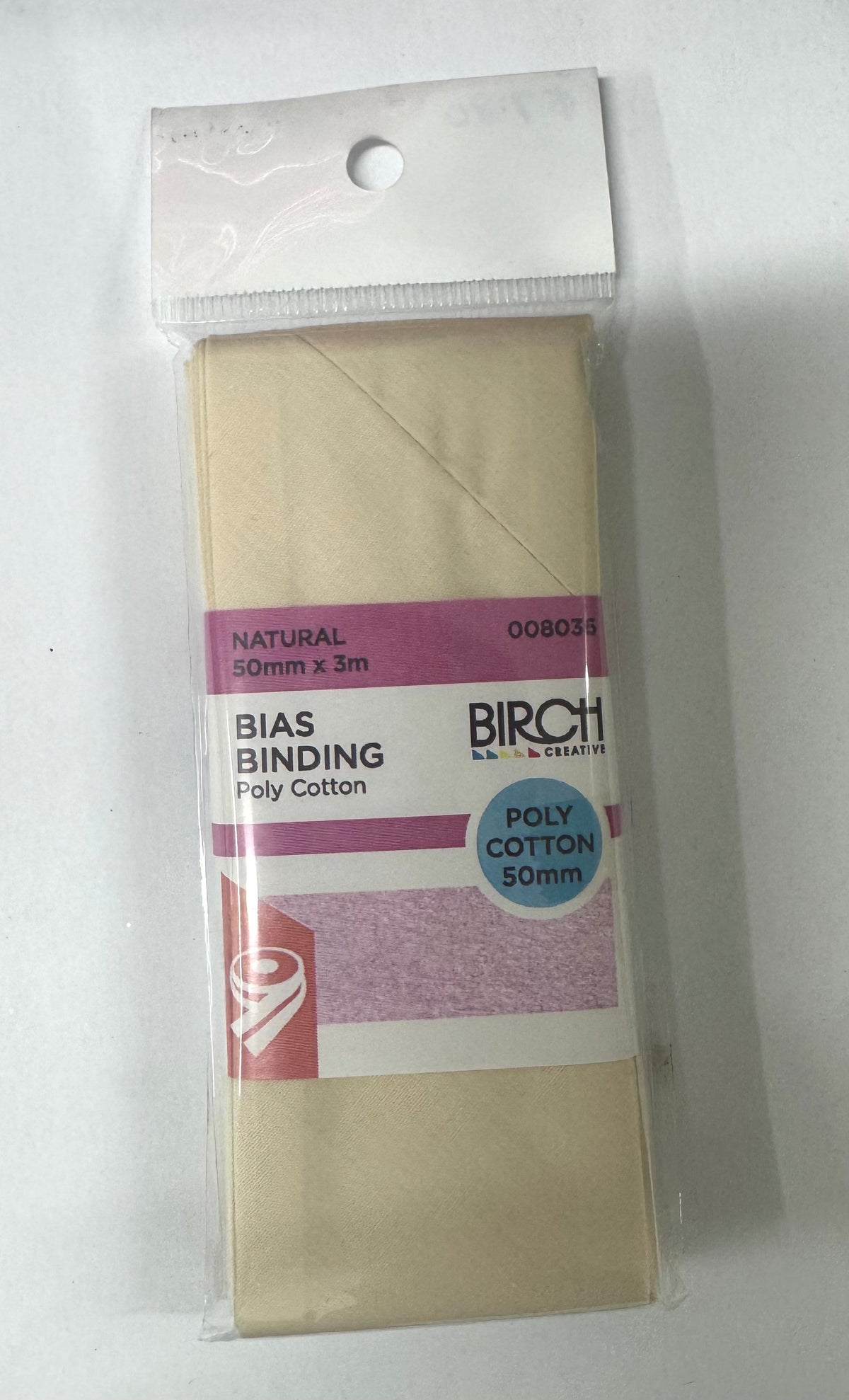 Birch Natural Polycotton Bias Binding 50mm x 3m