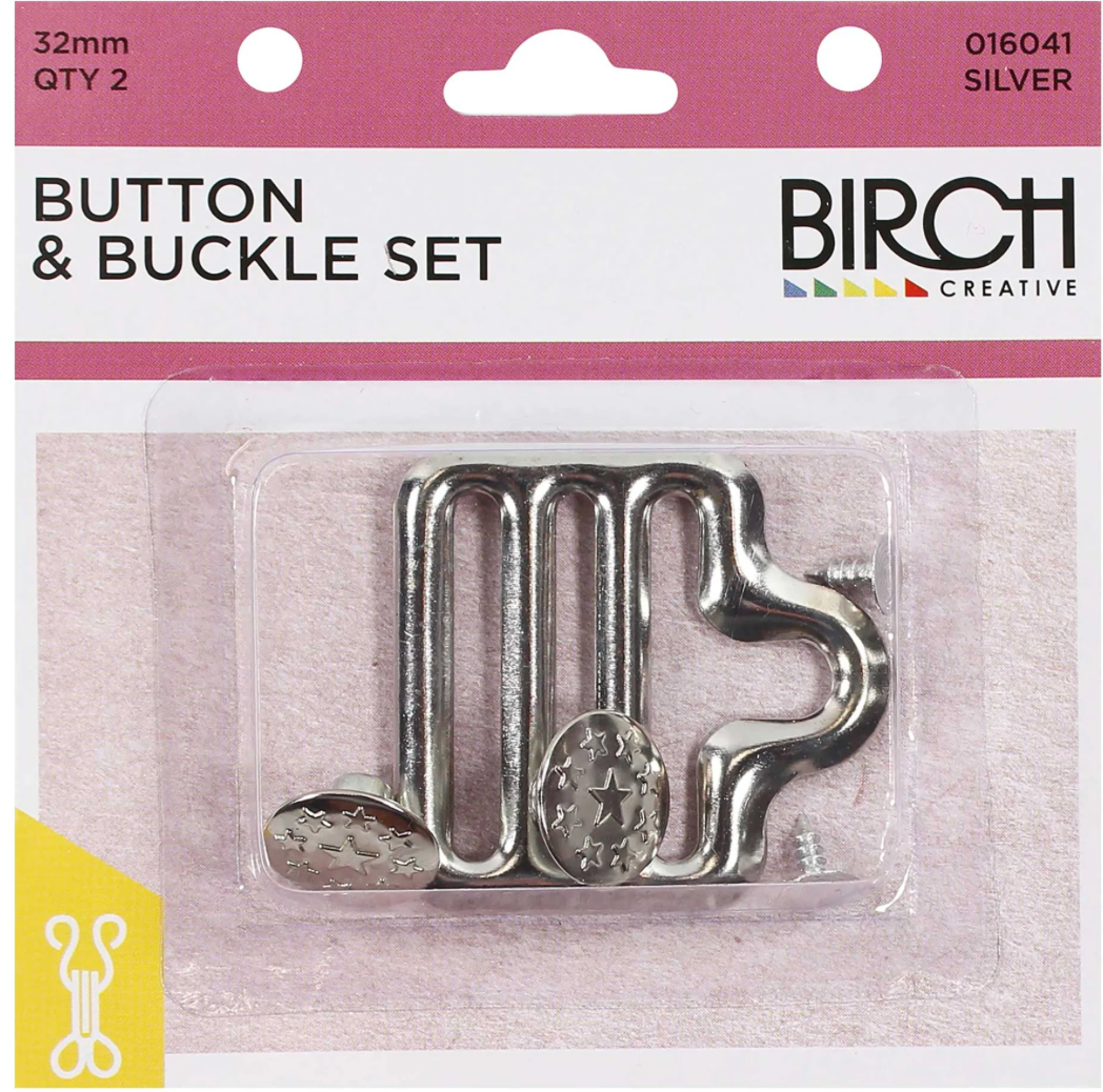 Birch Silver Button & Buckle Set 32mm / 2 Pack