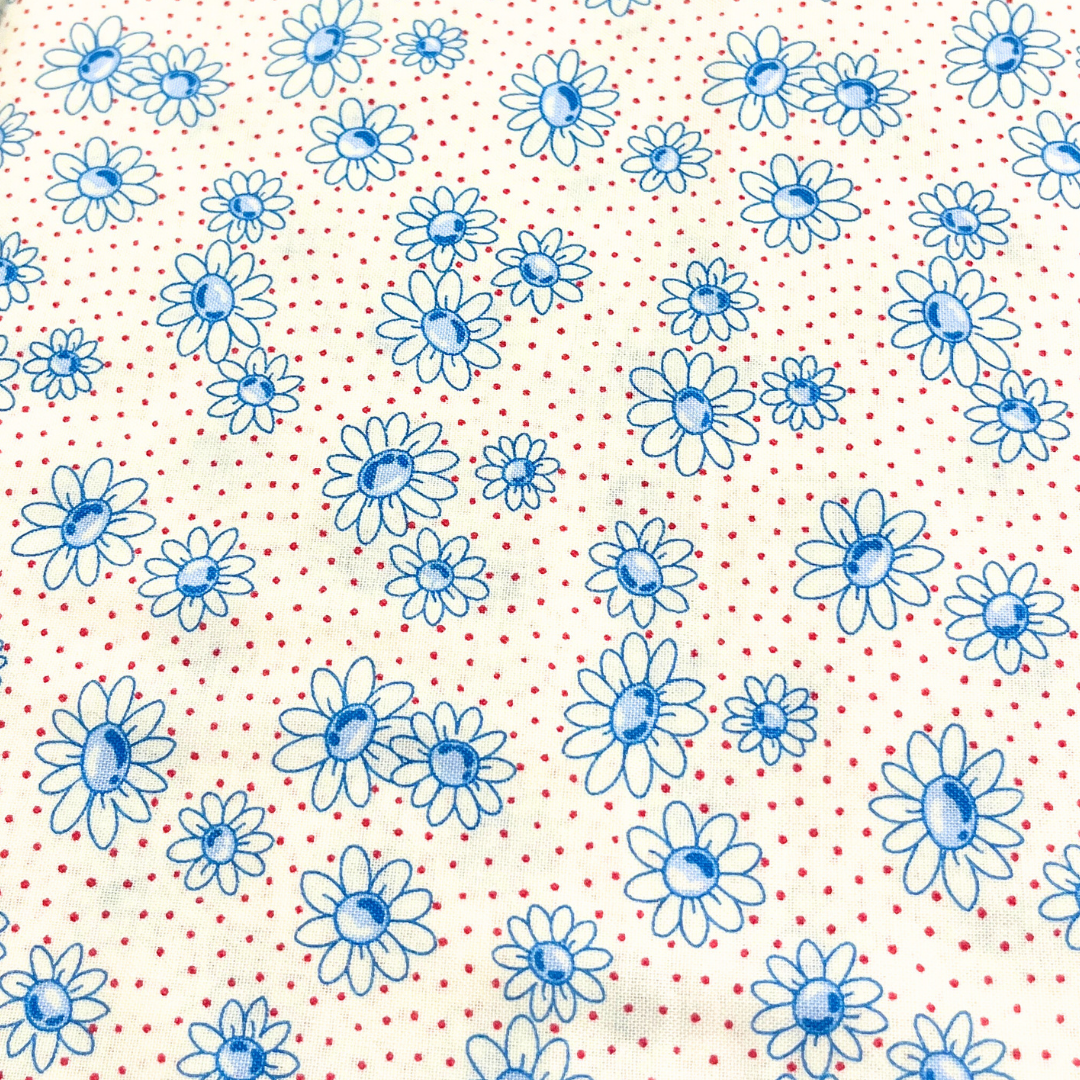 Blue Flowers on White and Pink 100% Cotton WOF 110cm - 112cm