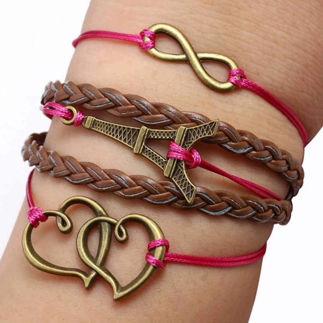 Friendship Leather Wrap Bracelet Heart, Tower, Infinity