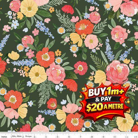 FLORAL CHARMS C15760-FOREST 100% COTTON