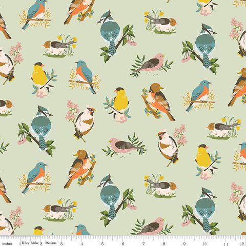 WINGED MEDLEY BIRDS SAGE - C15911-SAGE - 100% COTTON