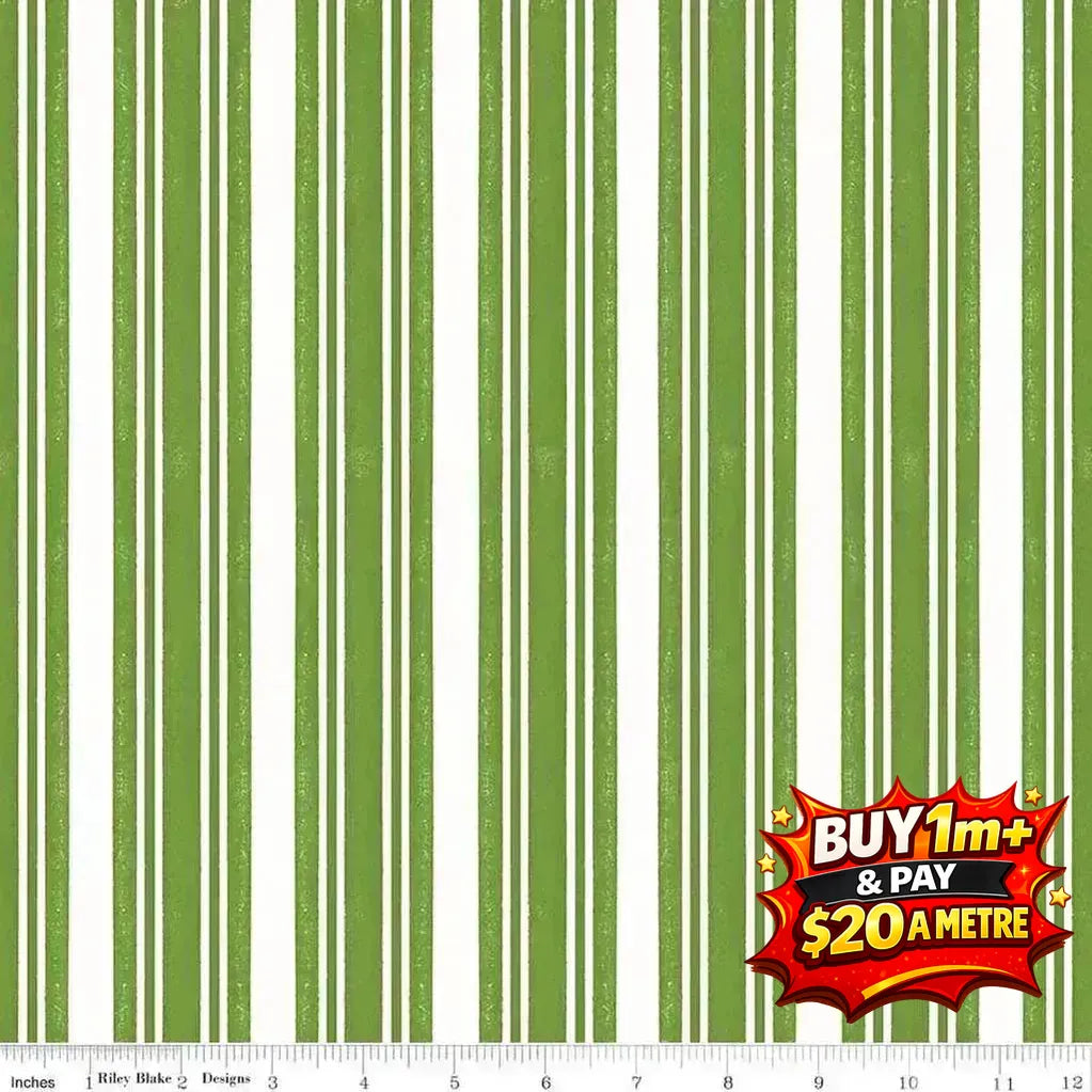 CLASSIC CHRISTMAS STRIPE GREEN - C16289 - GREEN - 100% Cotton