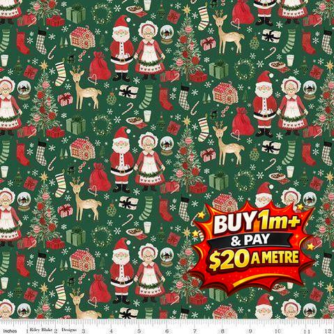 CHARMING CHRISTMAS SANTA & MRS. CLAUS GREEN - C16351-GREEN - 100% COTTON