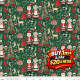CHARMING CHRISTMAS SANTA & MRS. CLAUS GREEN - C16351-GREEN - 100% COTTON