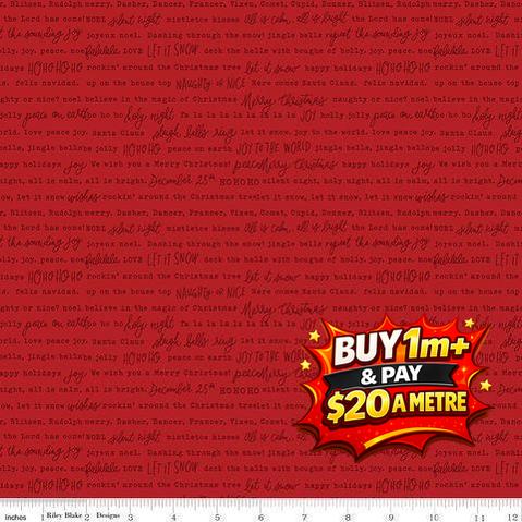 CHARMING CHRISTMAS WORDS RED - C16357-RED - 100% COTTON
