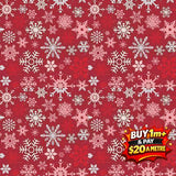 MISTLETOE & HOLLY SNOWFLAKES BARN RED - C16402-BARNRED - 100% COTTON