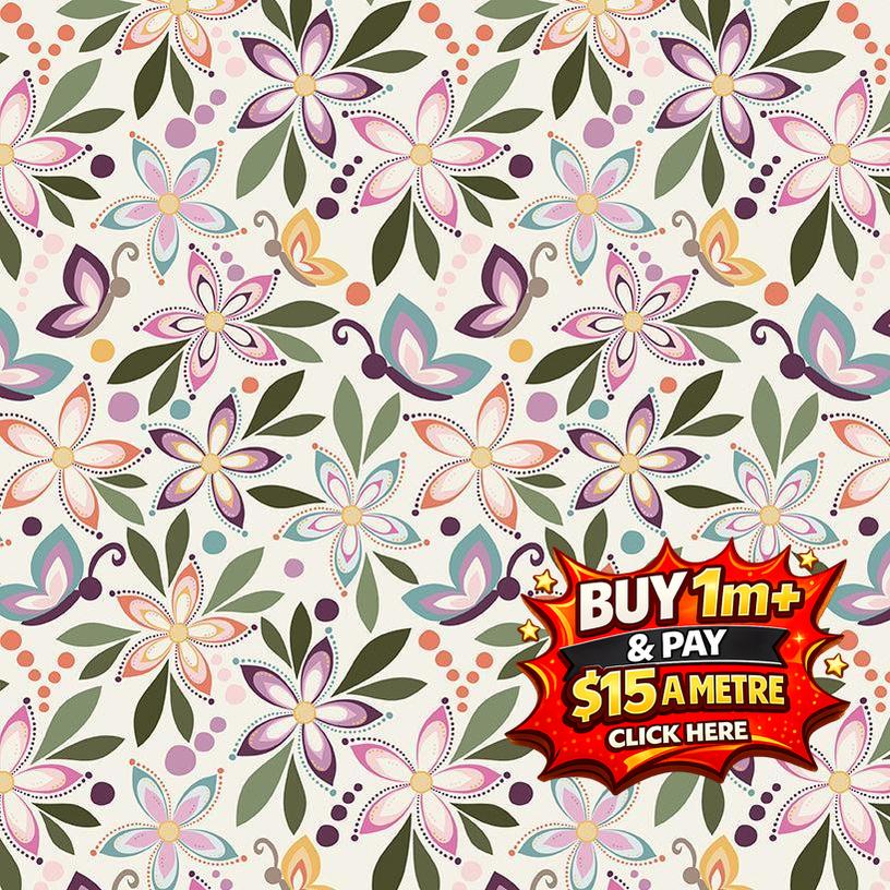 JUJU'S PETALS MAIN CREAM - C16610-CREAM - 100% Cotton