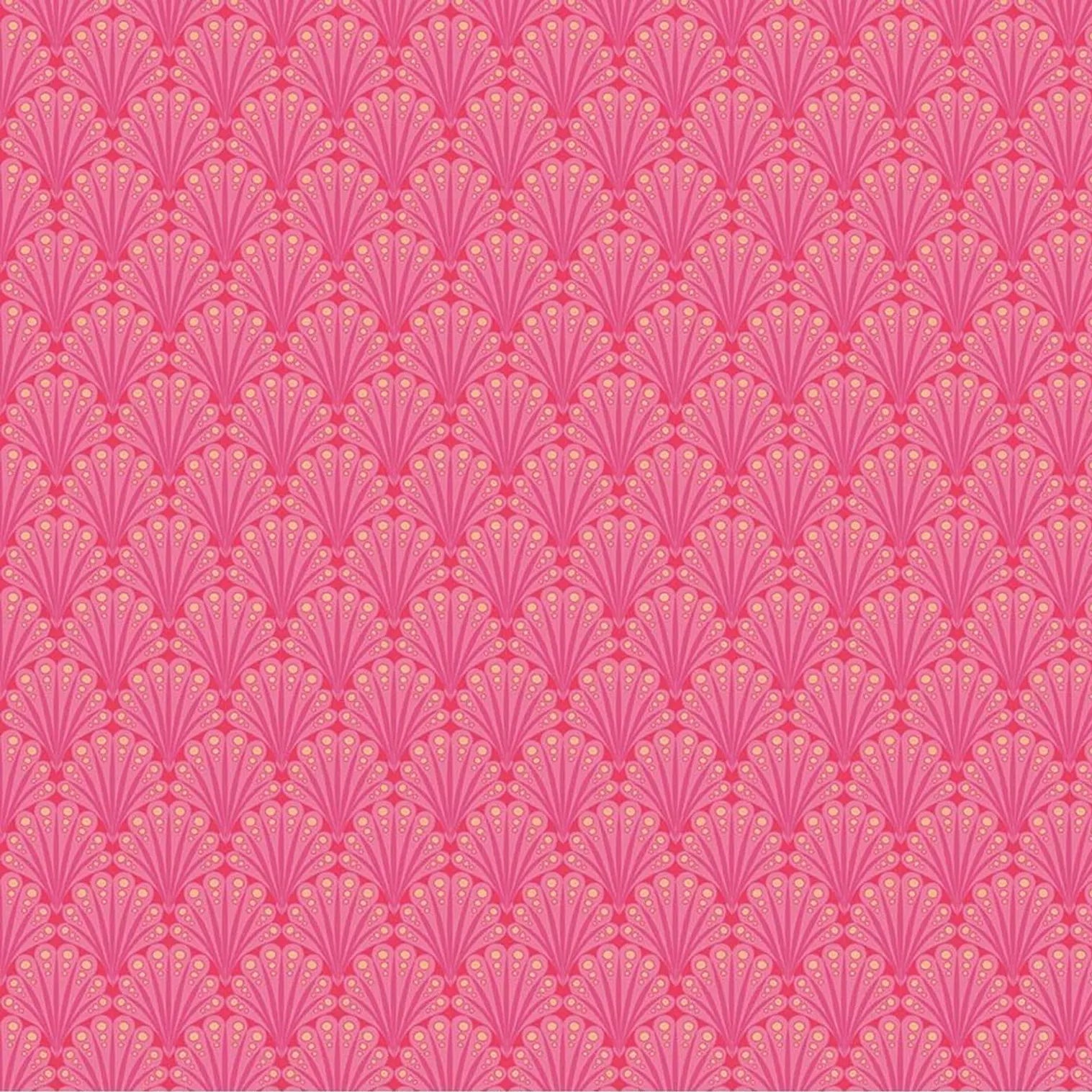 A repeating Art Deco fan pattern in shades of pink, with a white ruler along the bottom edge showing measurements.
