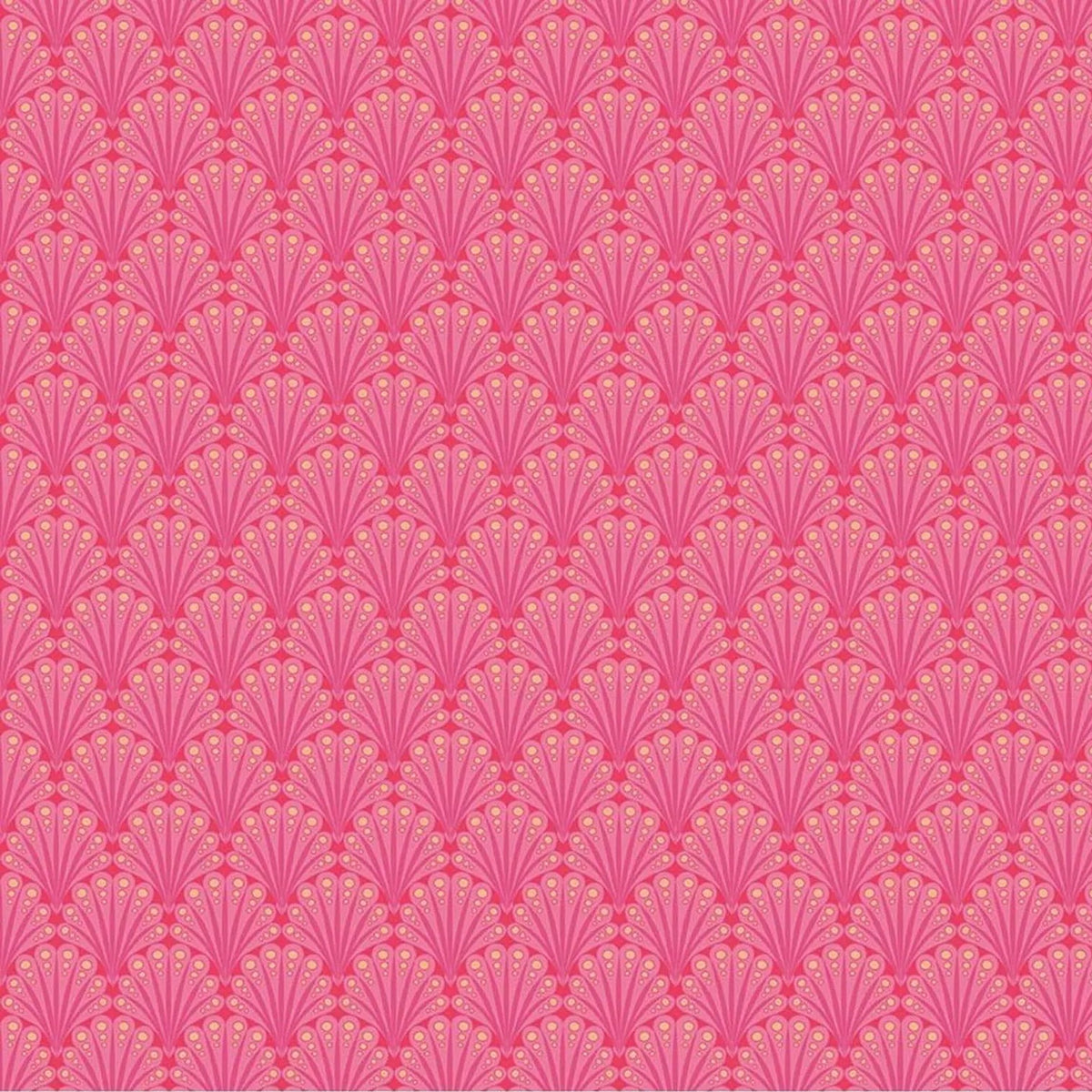 A repeating Art Deco fan pattern in shades of pink, with a white ruler along the bottom edge showing measurements.
