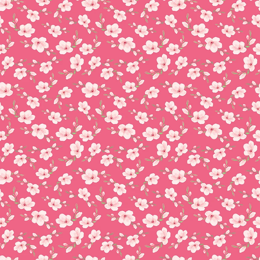 Painted Petals CD17592 Blossum Pink Cotton Fabric 100%
